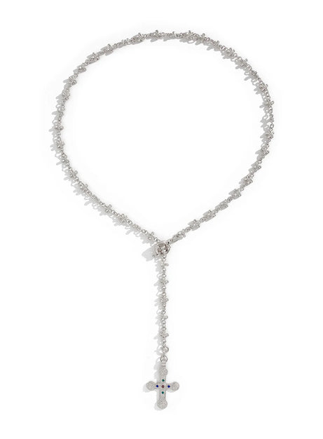 Golden Rosary Cross Necklace