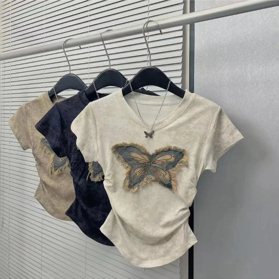 Frayed Butterfly Patch Top