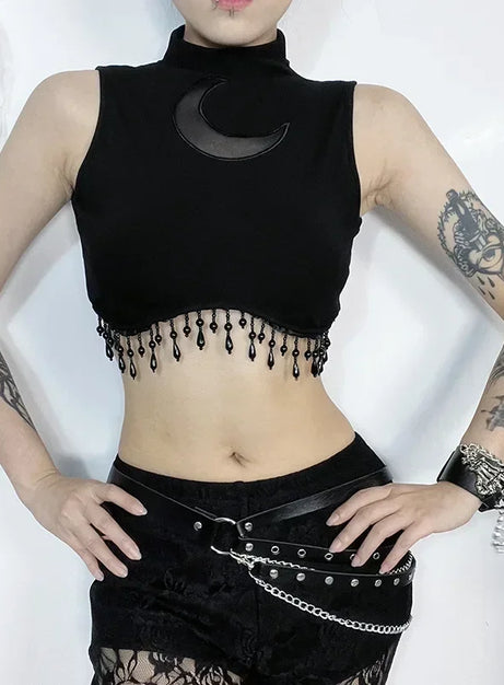 Moonshade – Kurzes Rollkragen-Top mit Perlen