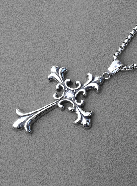 Silver Baroque Cross Necklace