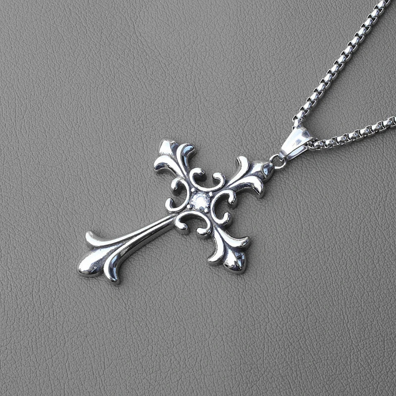 Silver Baroque Cross Necklace