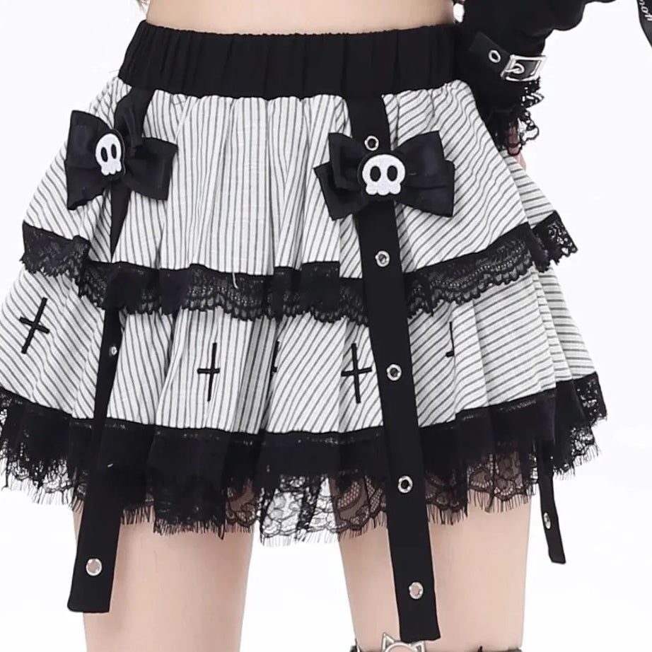 Skull Bow Lolita Layered Skirt