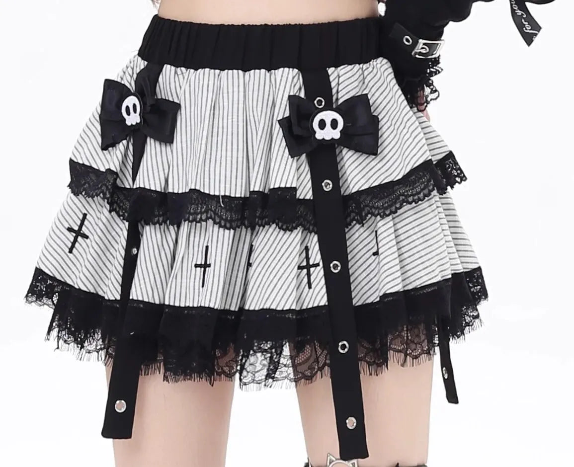 Skull Bow Lolita Layered Skirt