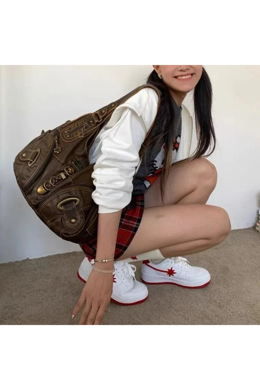 Antique Brass Detail Hobo Bag