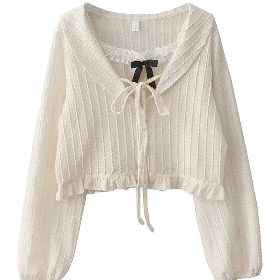 Y2k Ribbon Charm Cropped Blouse