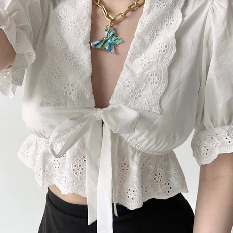 Eyelet Romance Tie-Front Blouse