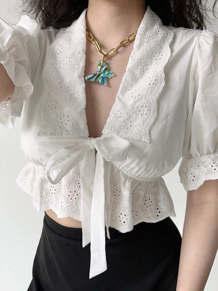 Eyelet Romance Tie-Front Blouse