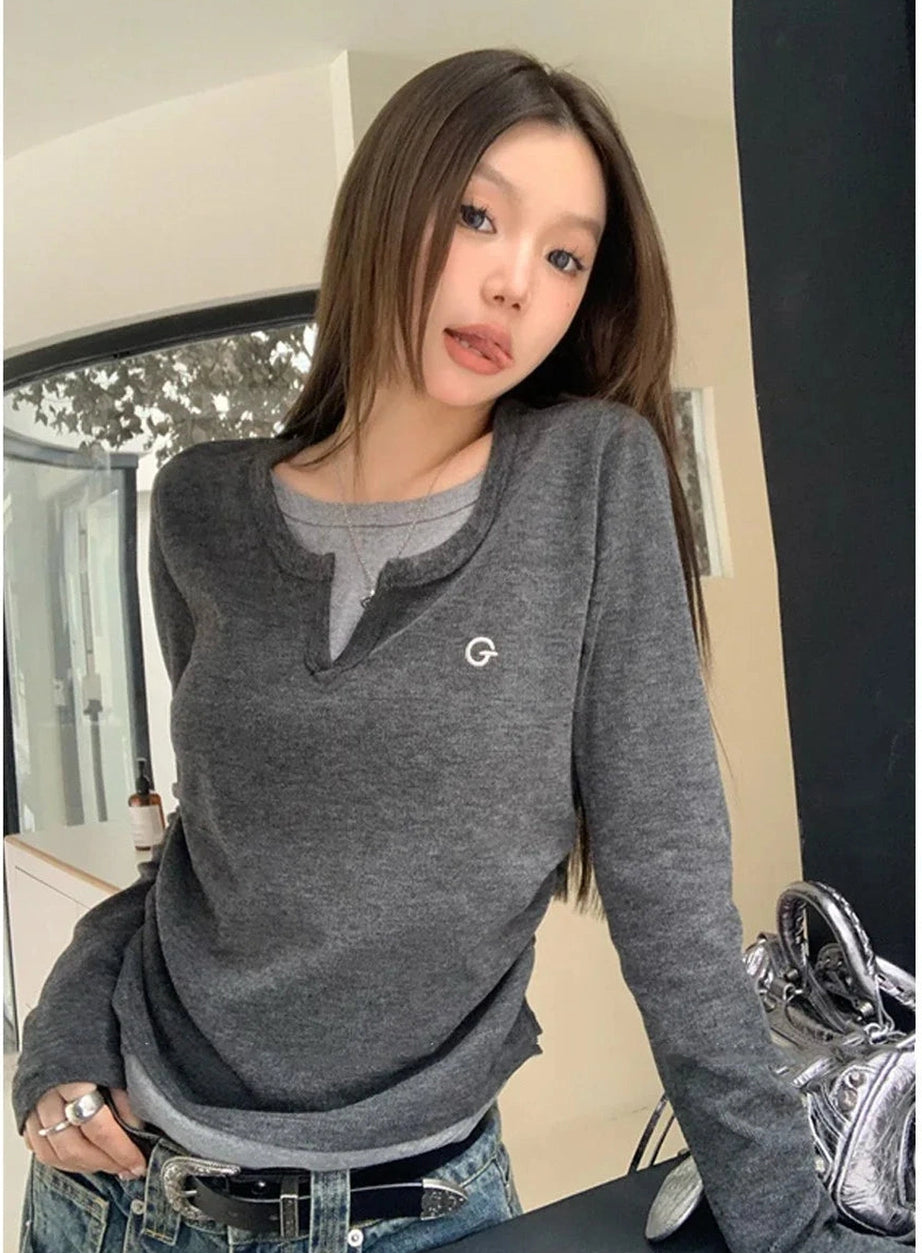 Minimalist Split Neck Layered Top