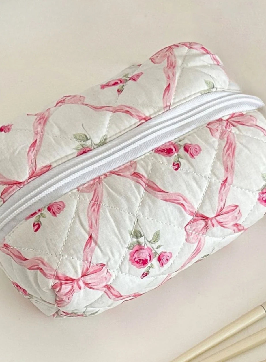 Floral Bloom Quilted Makeup Bag