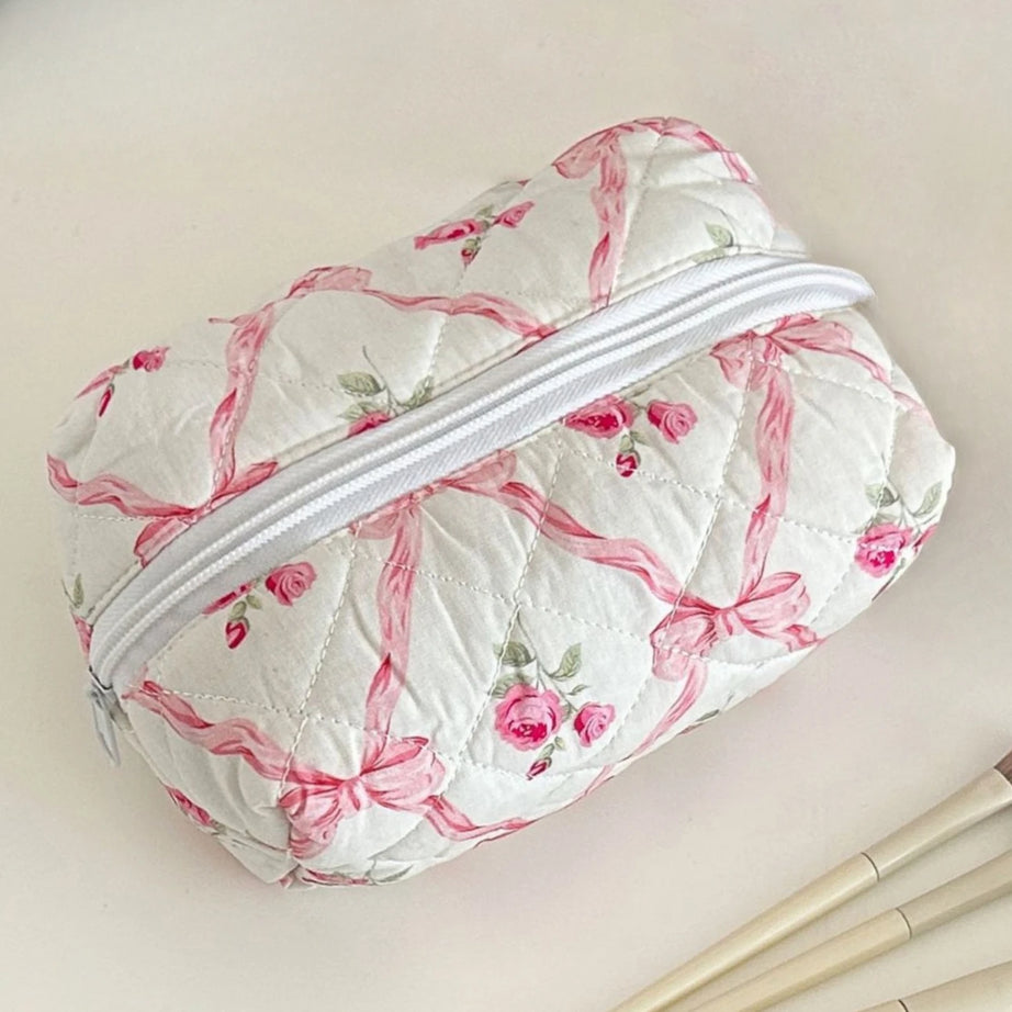 Floral Bloom Quilted Makeup Bag