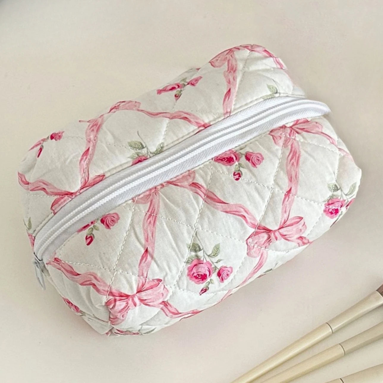 Floral Bloom Quilted Makeup Bag