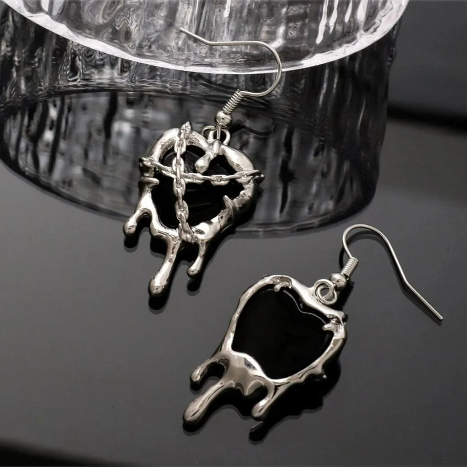 Chained Blood Heart Earrings