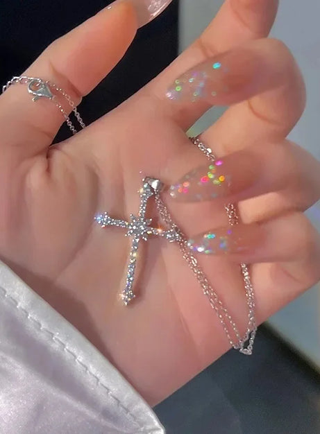 Crystal Rose Gothic Cross Necklace