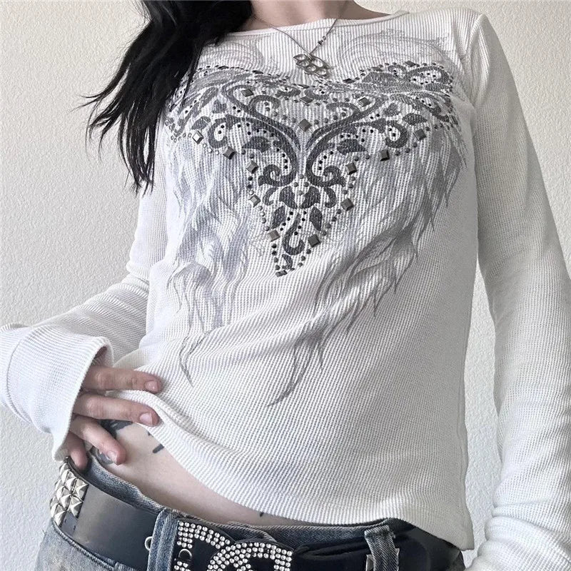 Grunge Angel Graphic Waffle Top