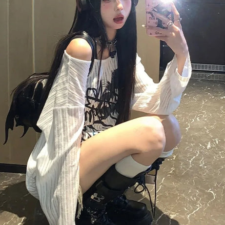 Graffiti Nights Off-Shoulder Sweater