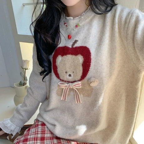 Apple Bear Cozy Knit Sweater
