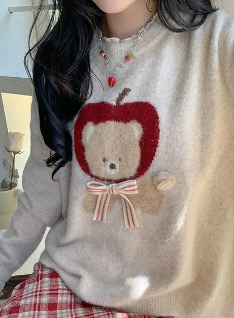 Apple Bear Cozy Knit Sweater