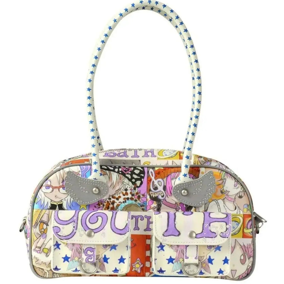 Y2K Youth Manga Print Boston Bag with Star Handles