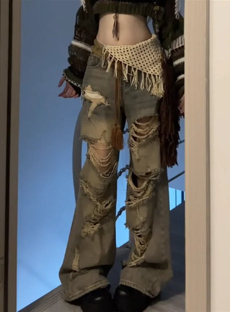 Shredded Grunge Flare Jeans