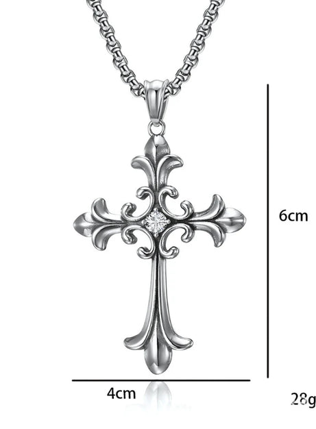 Silver Baroque Cross Necklace