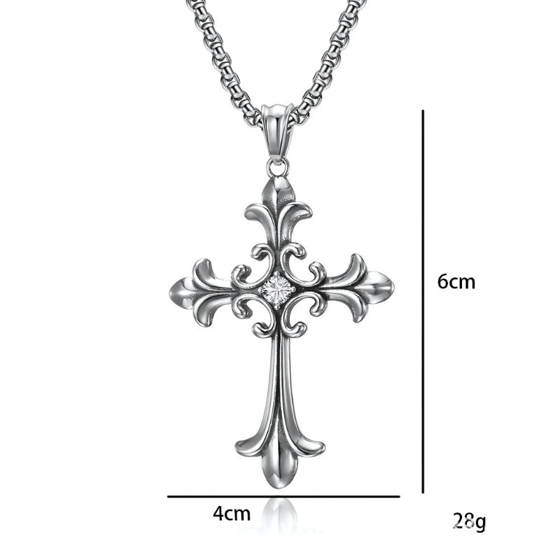 Silver Baroque Cross Necklace