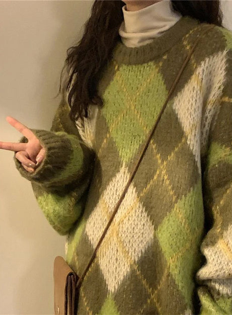 Mossy Plaid Oversized Sweater