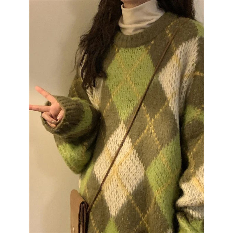 Mossy Plaid Oversized Sweater