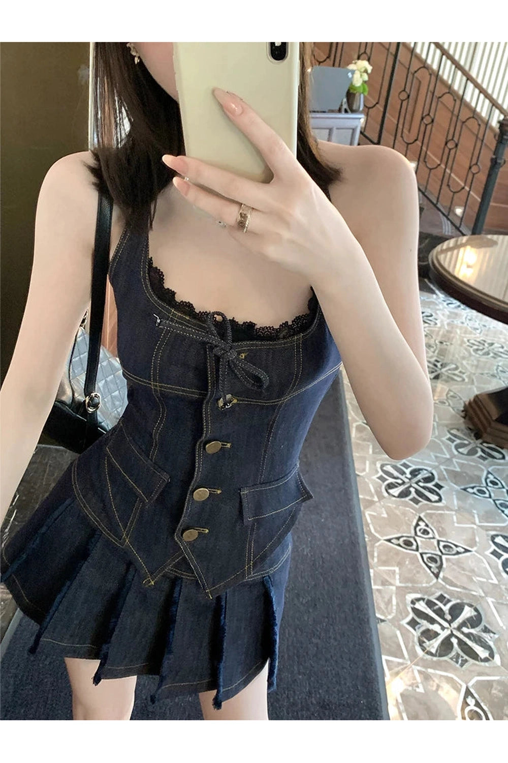 Y2k Lace-Up Indigo Mini Set