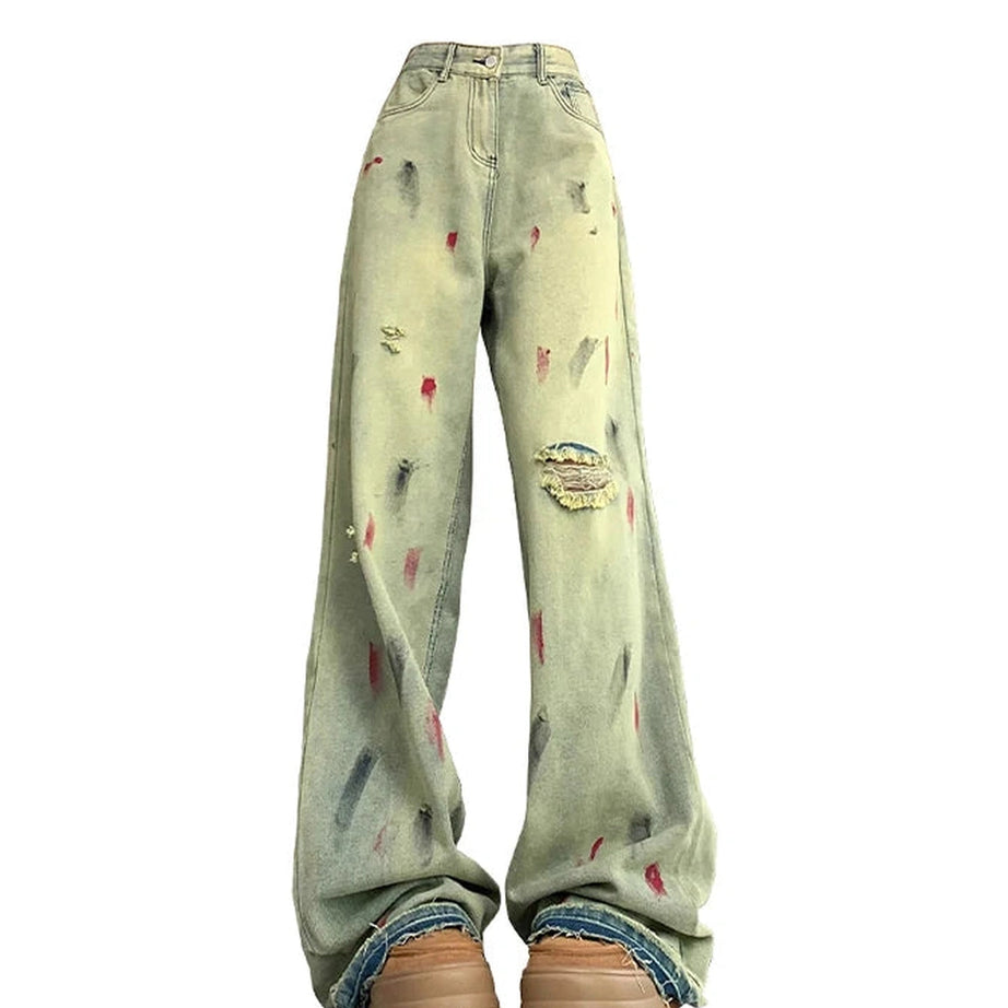 Y2k Paint Splatter Grunge Wide-Leg Jeans