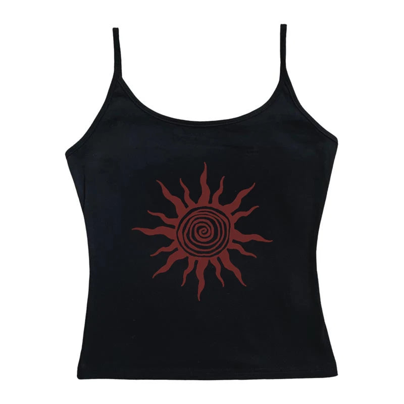Goth Y2k Dark Sun Spiral Cami Blouse
