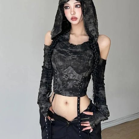 Witchcore Cold Shoulder Hoodie