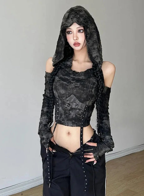 Witchcore Cold Shoulder Hoodie