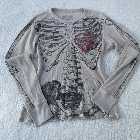 Skeleton Print Waffle Knit Top