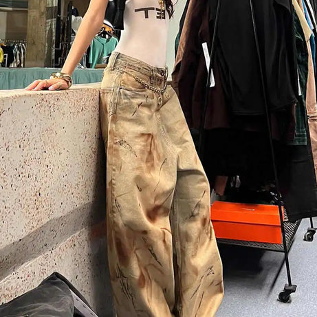 Distressed Grunge Wide-Leg Jeans