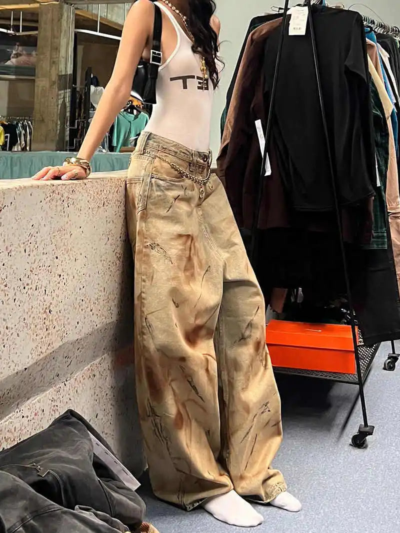 Distressed Grunge Wide-Leg Jeans