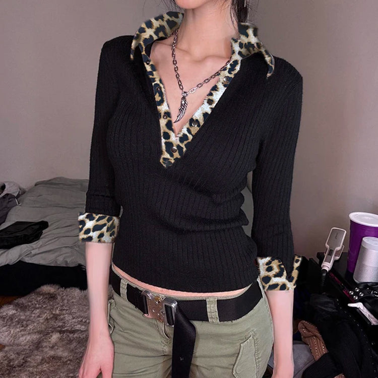 Wild Chic Contrast Knit Top