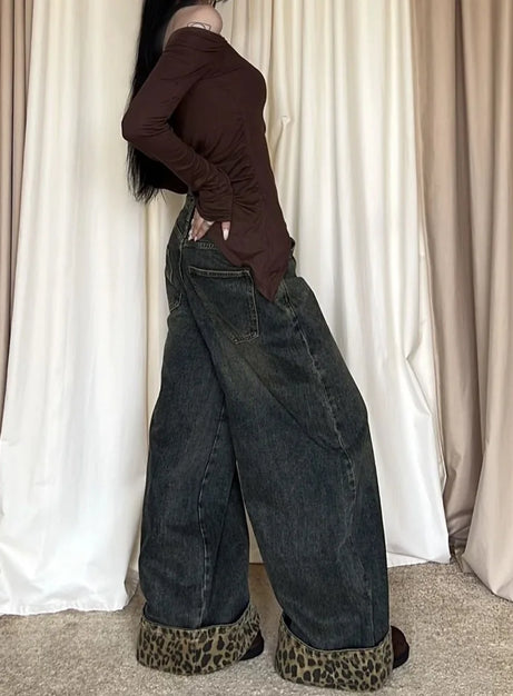 Retro Leopard Print Y2k Jeans