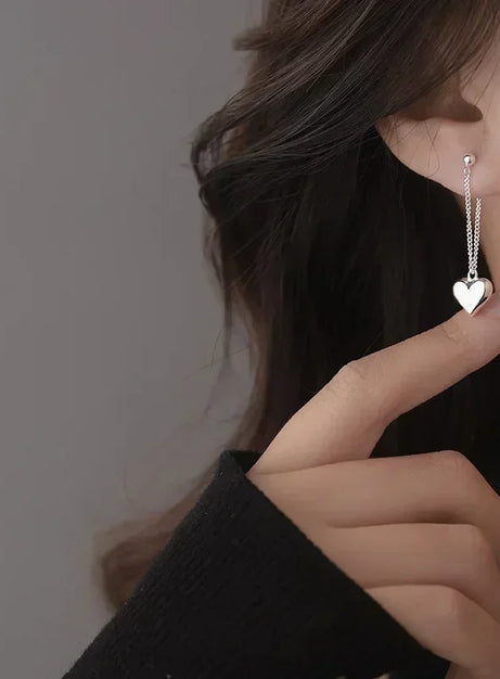 Silver Heart Chain Earrings