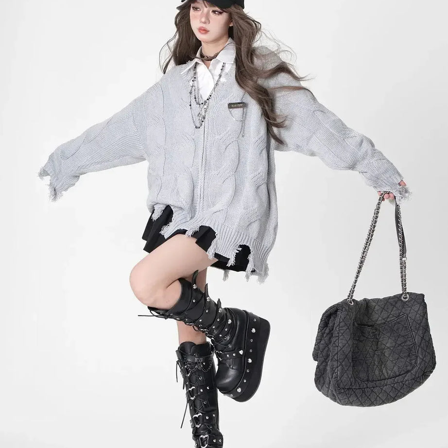 Shadow Shred Zip-Up Sweater