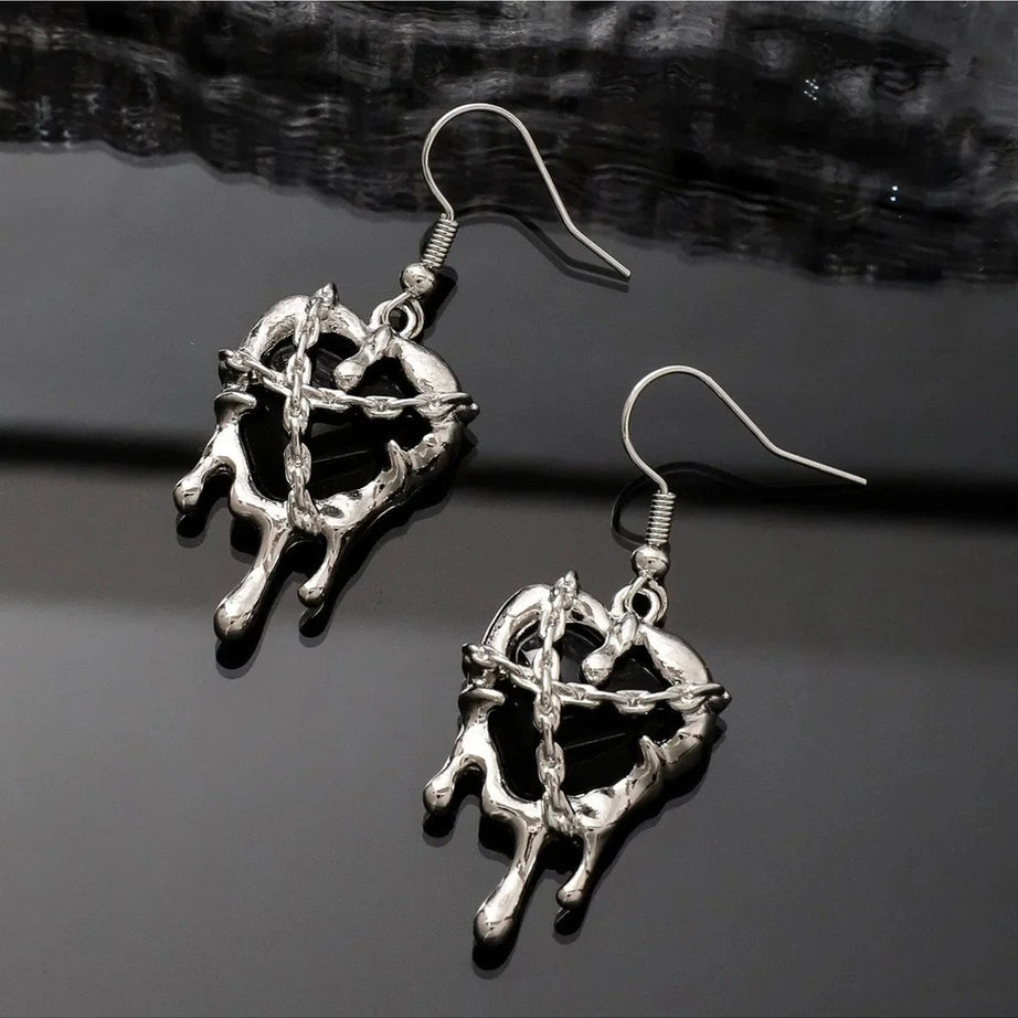 Chained Blood Heart Earrings