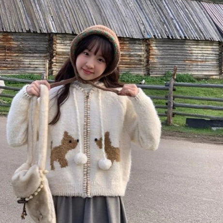 Cozy Puppy Pom-Pom Cardigan