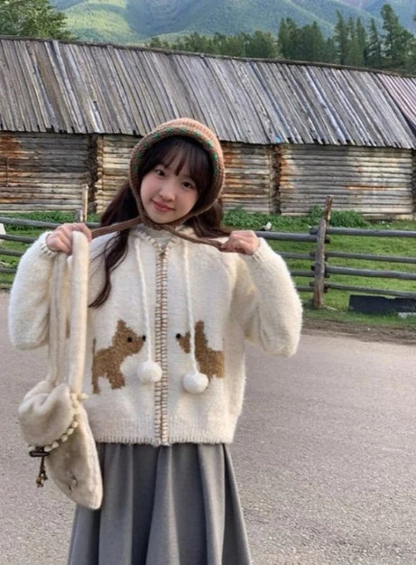 Cozy Puppy Pom-Pom Cardigan