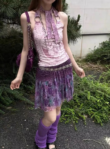 Vintage Charm Scarf Halter Top