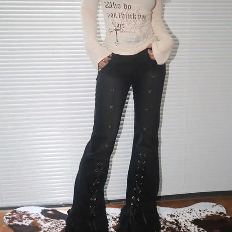 Lace-Up Gothic Flare Jeans