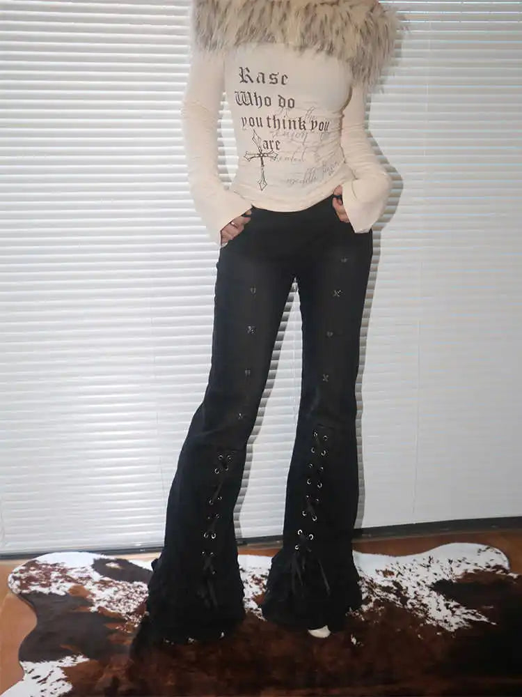 Lace-Up Gothic Flare Jeans