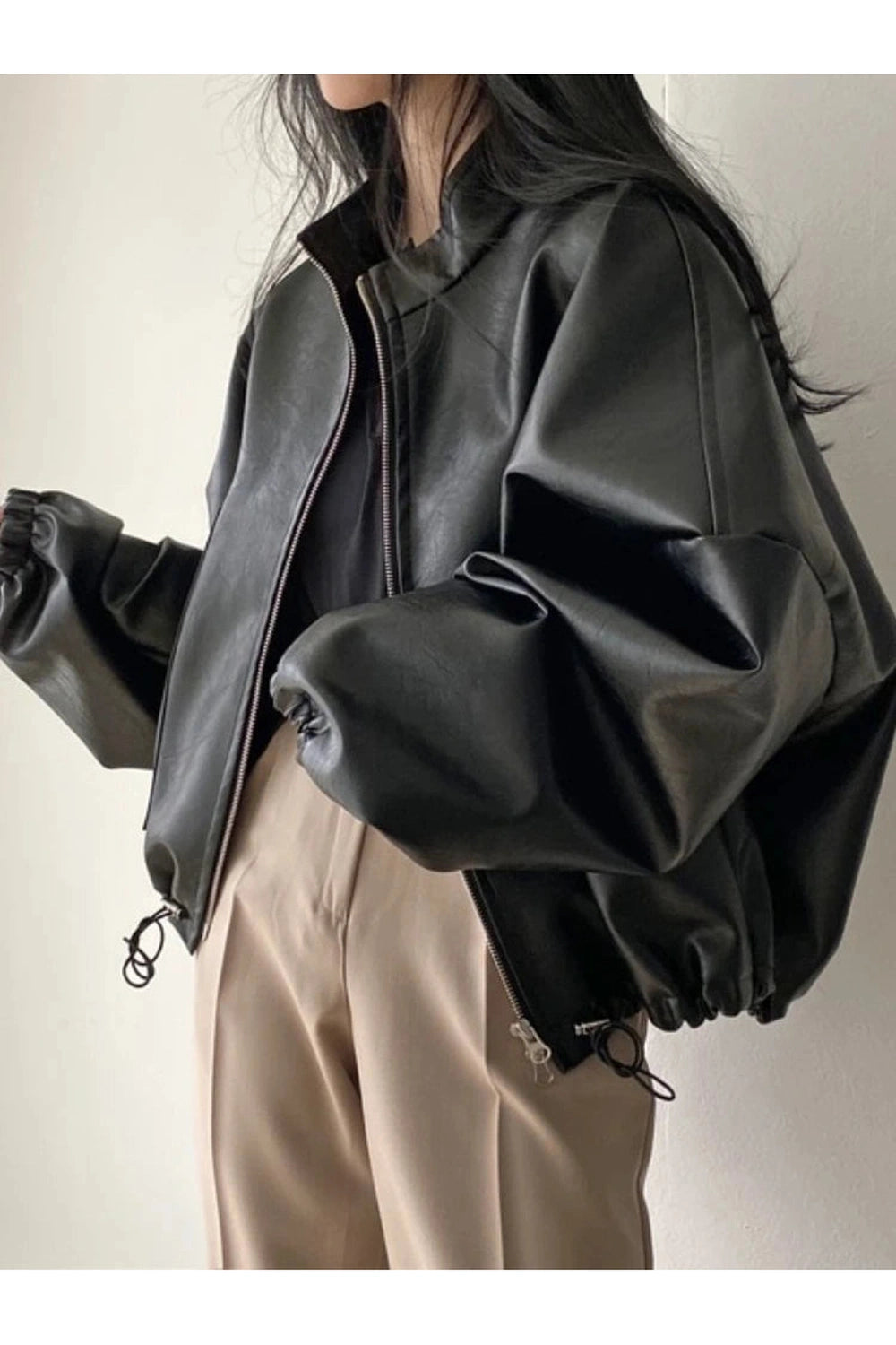 Oversized Faux Leather Bomber Jacket