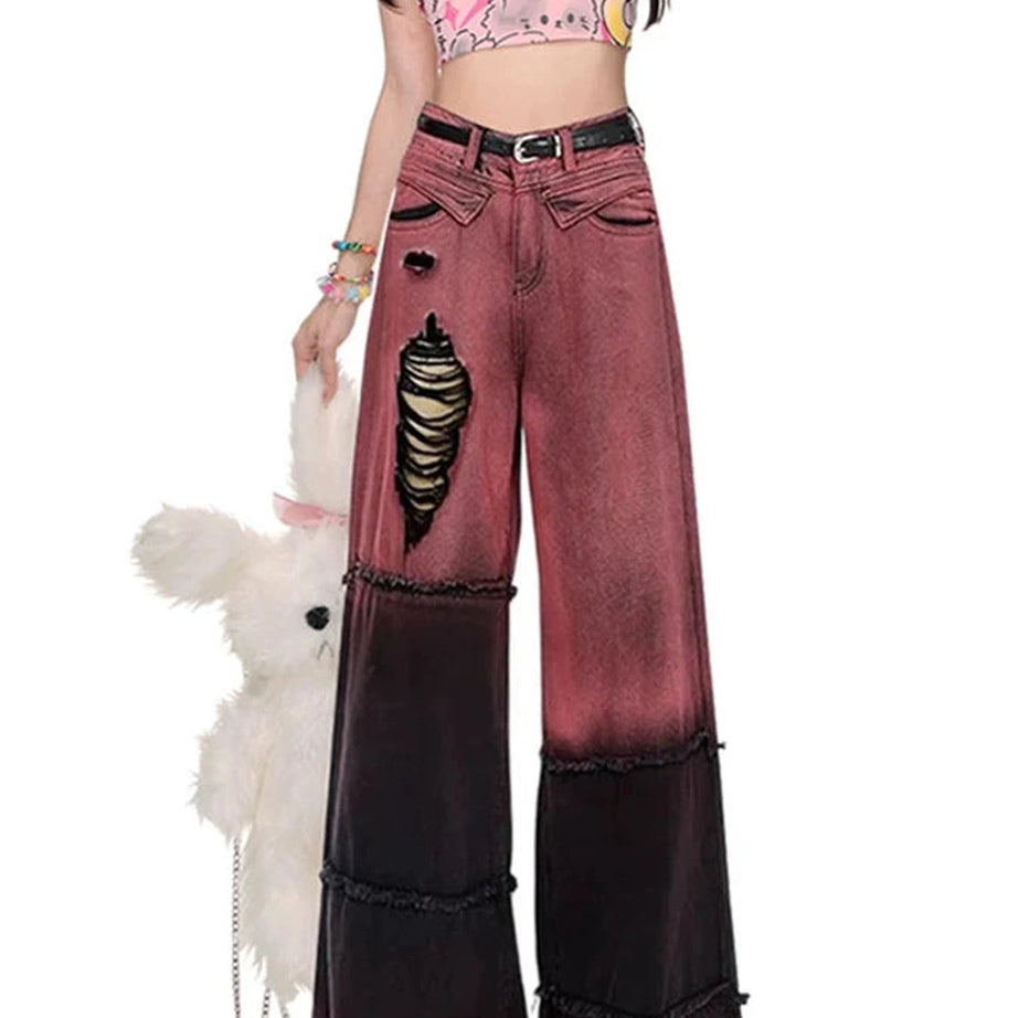 Y2k Ombre Spiral Grunge Flare Pants