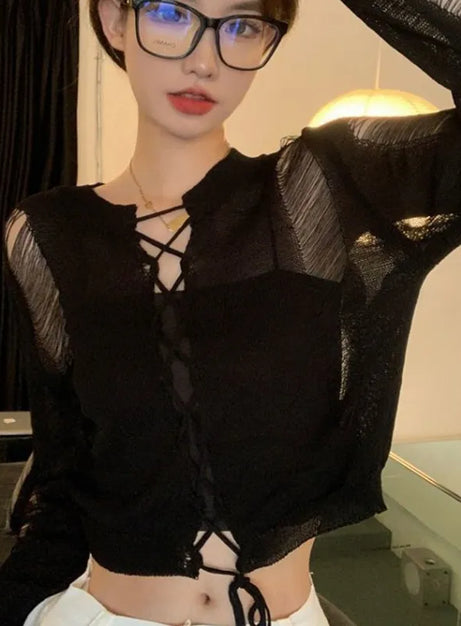 Midnight Mesh Top med snörning