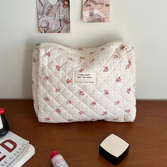 Soft Checkered Makeup Bag
