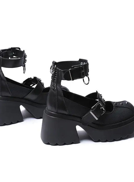 Spiked Ankle Strap Platform Heels Shoes